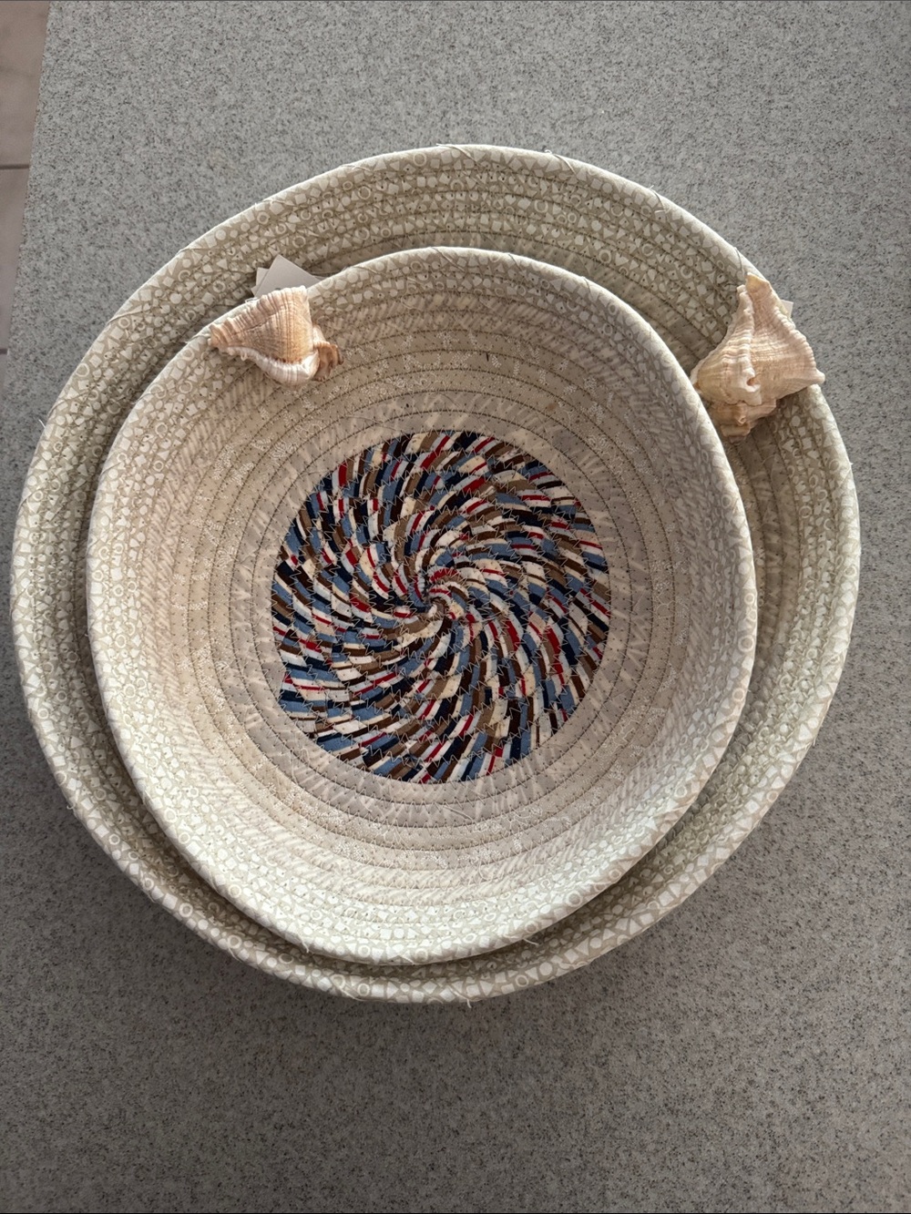 NWT Hand crafted in Antigua, two fabric coil trays